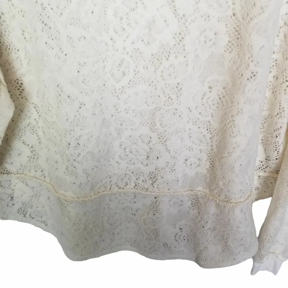 Free People Not Cold In This Floral Knit Lace Top XS Boho Cottagecore Fairycore